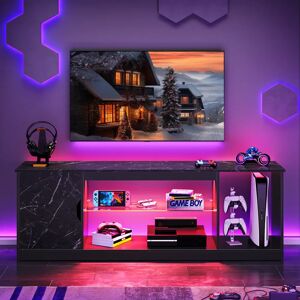 17 Stories Nabria Media Console, LED TV Stand for 65 Inch TV, Gaming Entertainment Center with Glass Shelf black 52.0 H x 148.0 W x 35.0 D cm