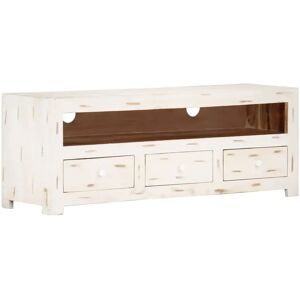 Union Rustic TV Cabinet Solid Wood Acacia 110X30x40 Cm White brown 40.0 H x 110.0 W x 30.0 D cm