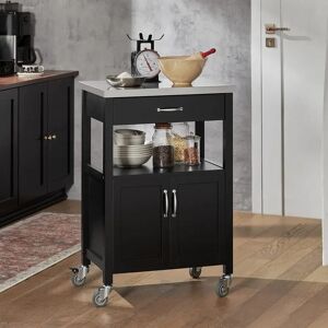 17 Stories Stygg Kitchen Trolley with Stainless Steel Top black 91.0 H x 60.0 W x 44.5 D cm