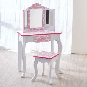 Teamson Kids - Fashion Prints Kids Dressing Table Set with Mirror pink/white 97.79 H x 29.21 W x 59.69 D cm