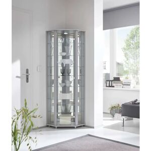 Ebern Designs Frankmut Corner Curio Cabinet with Lighting gray 171.8 H x 70.69 W x 51.9 D cm