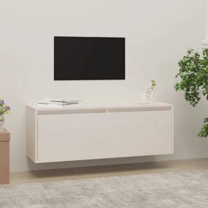 Brayden Studio Alexzandra Pine Solid Wood Accent Shelf white/black 35cm H x 100cm W x 30cm D