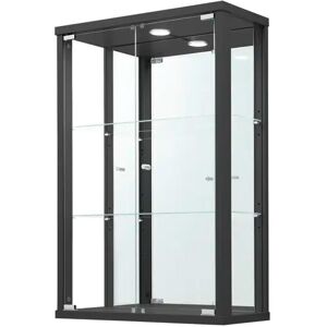 Ebern Designs Eterniti Wall Mounted Curio Cabinet with Lighting black 82.0 H x 56.0 W x 25.2 D cm