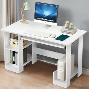 17 Stories Humnah 90Cm Wide Computer Desk With Storage Home Office Desk With Shelves brown/white 72.0 H x 90.0 W x 55.0 D cm