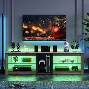 Blue Elephant TV Stand for TVs up to 70 inch, Gaming Entertainment Center for PS5, LED TV Cabinet with Glass Shelves gray 47.0 H x 160.0 W x 35.0 D cm