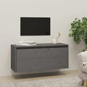 Brayden Studio Alexzandra Pine Solid Wood Accent Shelf gray/black 35cm H x 80cm W x 30cm D