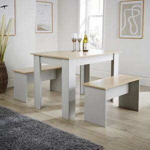 Marlow Home Co. Dining Set Grey Table Benches Wooden Unit Kitchen Furniture Seats 4 Two Tone brown/white 73.0 H x 70.0 W x 110.0 D cm