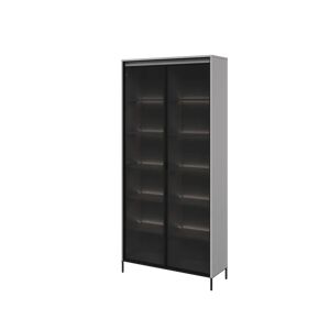 Ebern Designs Vannatta Display Cabinet with Lighting gray/black 198.0 H x 92.0 W x 40.0 D cm
