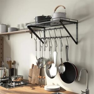 Belfry Kitchen Wall Mount Pot Pan Racks, Saucepan Hanging Rack, Kitchen Utensils Hanging Shelf With 2 Rails black 24.5 H x 60.2 W x 29.5 D cm