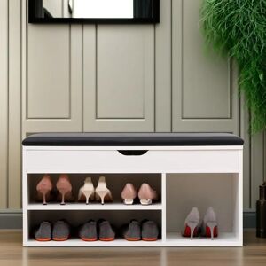 FURNOLD Entryway Shoe Storage Bench, Shoe Rack, Shoe Organiser, Hallway Furniture black/brown 45.0 H x 90.0 W x 30.0 D cm