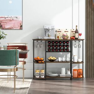 Rio Wine Rack Table, 18-Bottle Wine Bar Cabinet With Glass Holders Adjustable Foot Pads, Freestanding Liquor Champagne Drinks Organiser For Kitchen Dini black/brown 91.0 H x 120.0 W x 40.0 D cm