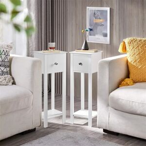 Levi Beer Grey Slim Bedside Table Set Of 2 Nightstand With Drawer Tall Telephone Table Narrow Side Table For Hallway/Living Room/Bedroom, 25X25X70Cm white 70.0 H x 25.0 W x 25.0 D cm