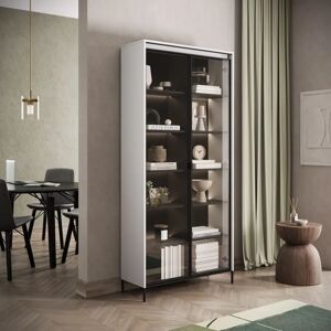 Ebern Designs Vannatta Display Cabinet with Lighting white/black 198.0 H x 92.0 W x 40.0 D cm