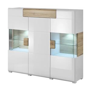 Ebern Designs Lejend Display Cabinet with Lighting brown/white 131.0 H x 147.0 W x 39.0 D cm