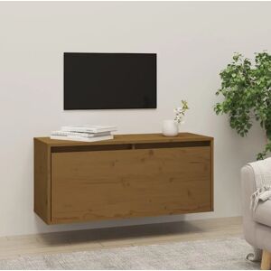 Brayden Studio Alexzandra Pine Solid Wood Accent Shelf black/brown 35cm H x 80cm W x 30cm D