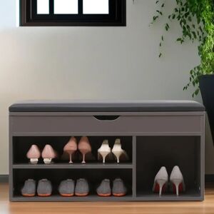 FURNOLD Entryway Shoe Storage Bench, Shoe Rack, Shoe Organiser, Hallway Furniture gray/black 45.0 H x 90.0 W x 30.0 D cm