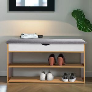 Borough Wharf 3 Tier Shoe Storage Bench With Seat Hallway Storage Furniture brown/gray 41.0 H x 78.0 W x 24.0 D cm