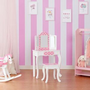 Teamson Kids Fantasy Fields - Fashion Polka Dot Prints Gisele Play Vanity Set with LED Mirror Light pink/white 97.8 H x 59.7 W x 29.2 D cm