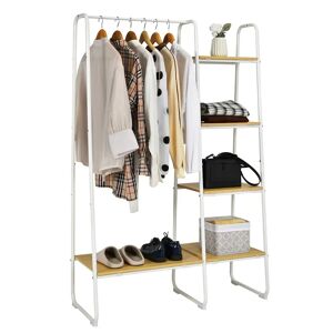Rebrilliant Metal Garment Rack Free Standing Closet Storage Organizer With Shelves white 150.0 H x 100.0 W x 40.0 D cm