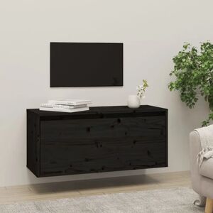 Brayden Studio Alexzandra Pine Solid Wood Accent Shelf black 35cm H x 80cm W x 30cm D