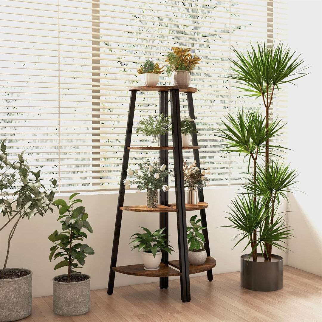 Borough Wharf 4-Tier Industrial Corner Ladder Shelf, Freestanding Bookshelf Display Rack With Anti-Tipping Kit, Multipurpose Plant Stand For Home Office Living Room Black;Brown 126cm H X 36cm W X 36cm D