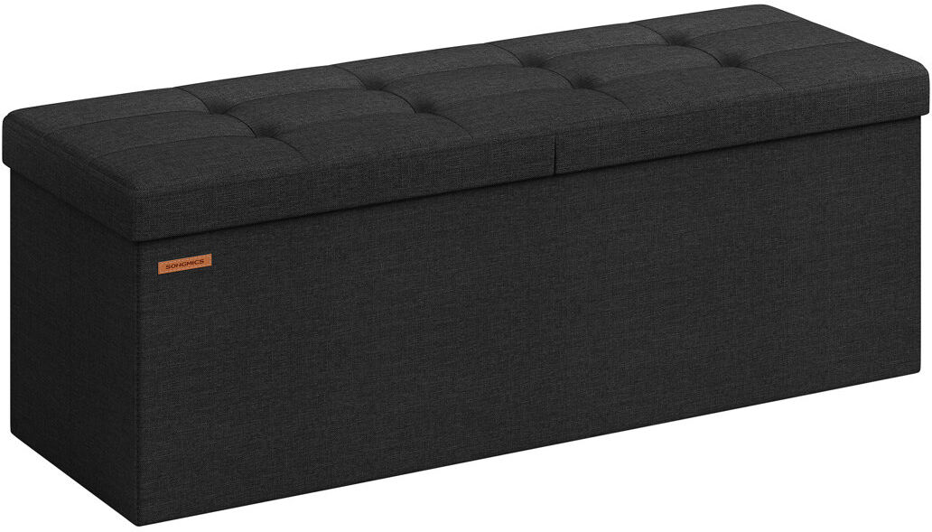 Songmics 110x38x38cm 110cm Wide Rectangle Cube Ottoman with Storage Black 38cm H X 110cm W X 38cm D