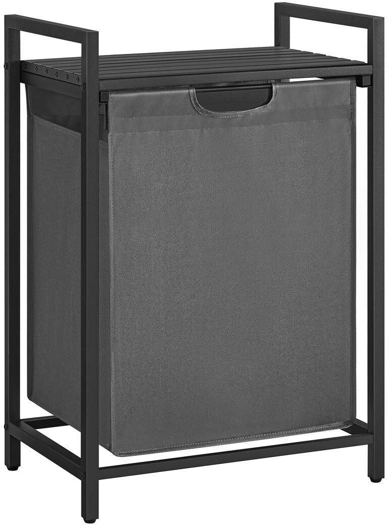 Borough Wharf Laundry Basket, Laundry Hamper, Pull-Out And Removable Laundry Bag, Shelf, Metal Frame, 65L, 50 X 33 X 72 Cm Black/Grey 72cm H X 50cm W X 33cm D