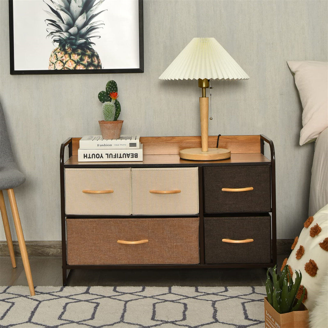Ebern Designs 4/5/7-Drawer Dresser, Fabric Chest Of Drawers Storage Tower With Wooden Top, Metal Frame Cabinet Organiser Unit For Bedroom, Living Room And Hallway ( Black;Brown;Grey 58cm H X 87cm W X 29cm D