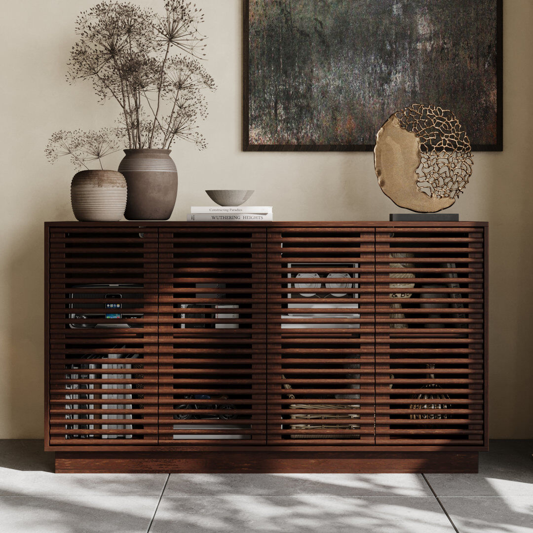 Latitude Run 140cm W Wooden Accent Sideboard Buffet Storage Cabinet with Adjustable Shelves & Shutter Doors, Kitchen Credenza Coffee Bar Cabinet for Living Room, W Brown 80cm H X 140cm W X 40cm D