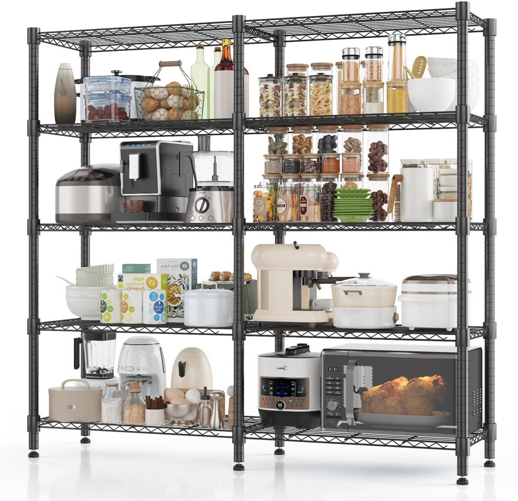 Himimi 5-Tier Wide Heavy Duty Metal Shelving Unit Polished Chrome 183cm H X 152cm W X 35cm D
