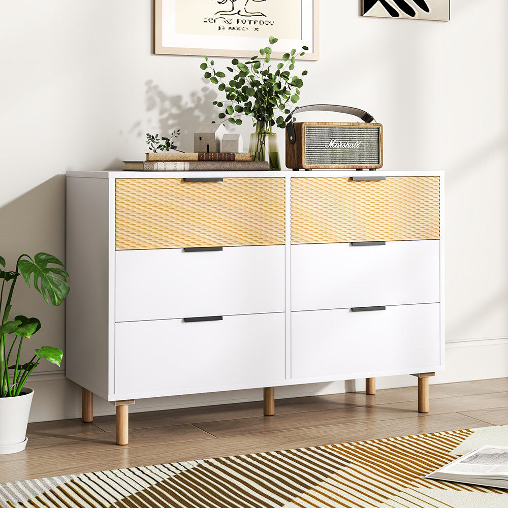 Latitude Run Aheli Solid Wood 6 - Drawer Accent Chest Brown;White 75.5cm H X 110cm W X 40cm D