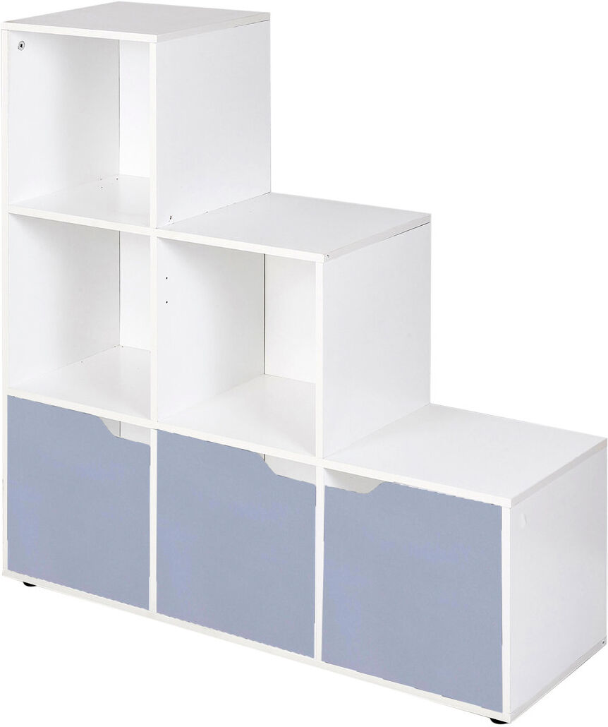Ebern Designs 6 Cube Step Storage Shelf Unit Oak + 3 Pink Doors White/Grey 90.5cm H X 89cm W X 29cm D