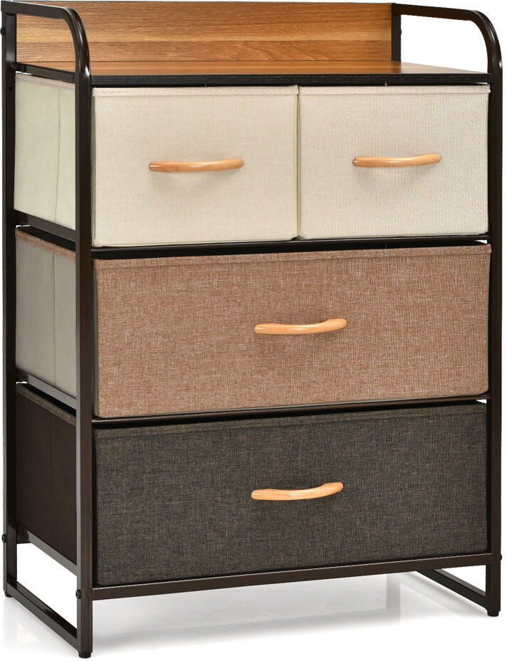 Borough Wharf 4 Drawer Dresser Storage 3 Tier Organizer Tower Steel Frame Wooden Top Brown 79cm H X 58cm W X 29cm D
