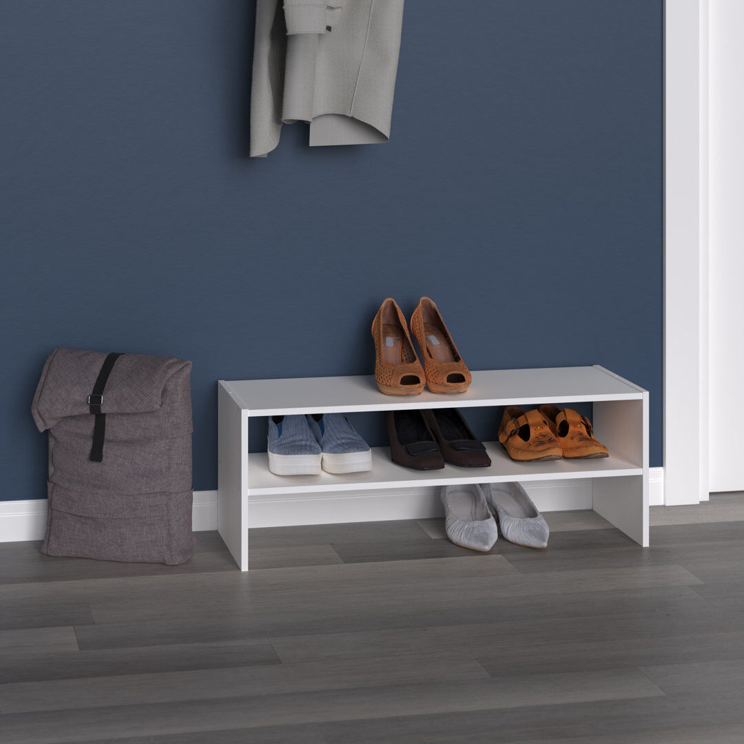 Stackable 6 Pair Shoe Storage Bench 2 Shelf Unit by ClosetMaid White 6
