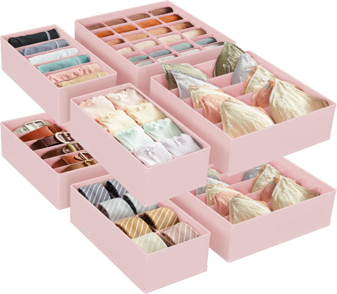 Ebern Designs Set Of 8 Underwear Drawer Organisers, Drawer Dividers, Foldable, For Bras Undies Socks Ties, Fabric Storage Boxes For Closet Wardrobe Shelves, RUS008M Pink 32cm H X 32cm W X 10cm D