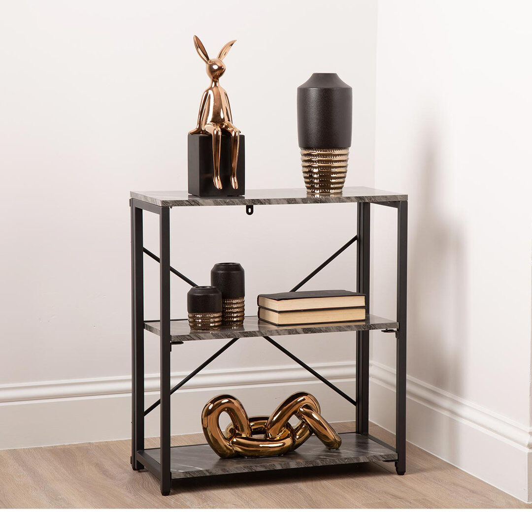 Rio Akshata 3 Tier Bookshelf Standing Bookcase Metal and Wood Shelving Unit for Storage, Display Unit Black 72cm H X 63.5cm W X 30.6cm D