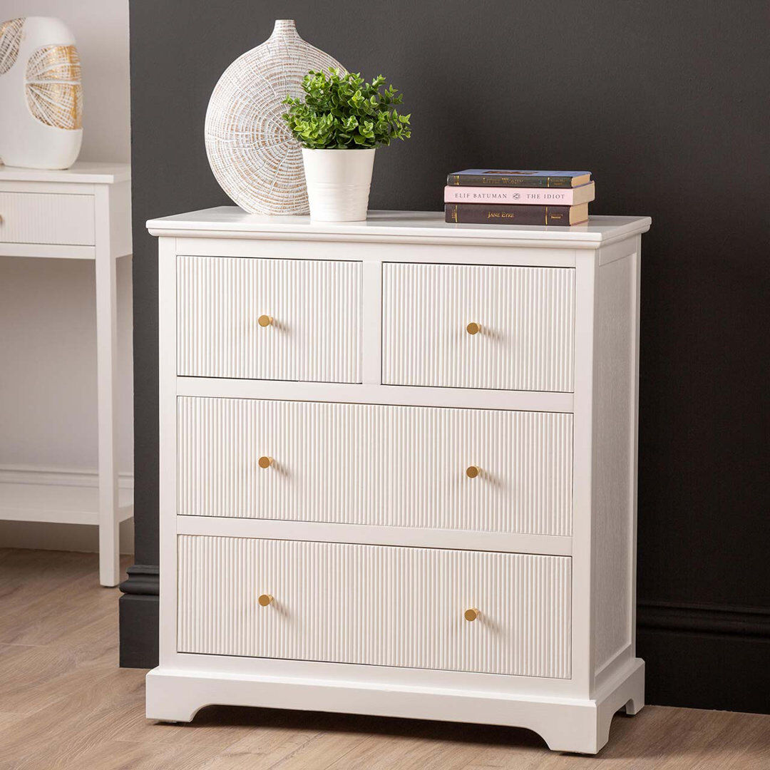 Lark Manor Sheppard 81cm Tall Wooden Chest of Drawers for Living Room Furniture, 4 Drawer Storage Cabinet White 81cm H X 74cm W X 35cm D