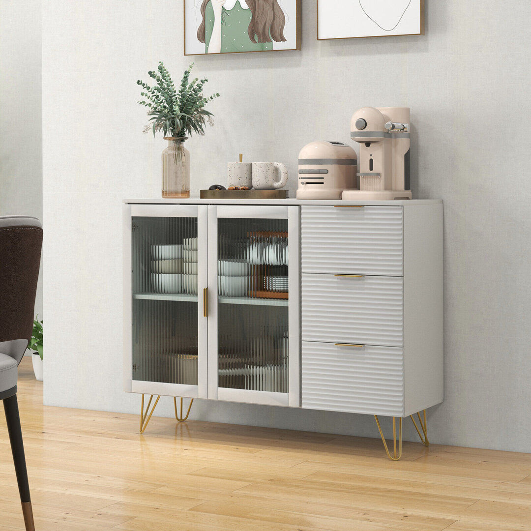 Fairmont Park Kitchen Storage Sideboard Dining Buffet Server Cabinet Cupboard W/ 2 Glass Doors White 85cm H X 108cm W X 40cm D
