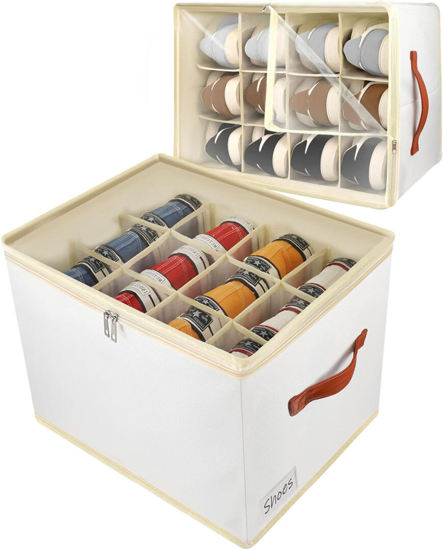 17 Stories 2 Pack Shoe Storage Box Organiser For Closet - 24 Cell Space Saver Shoes Containers Bin With Clear Lids Stackable, Can Fit Ottoman, Foldable Shoe Rack White 24