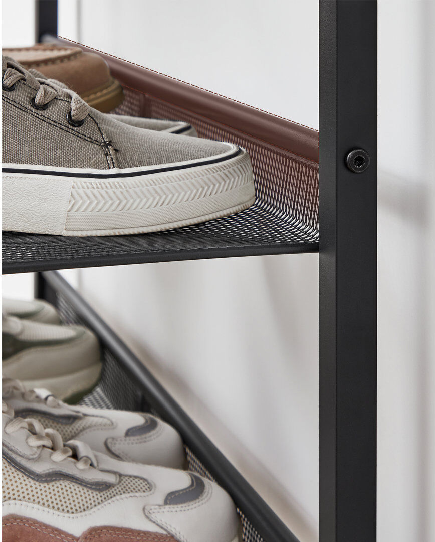 Borough Wharf Shoe Rack, 5-Tier Shoe Storage With Shelves And Large Top, Adjustable Mesh Shelves, Space-Saving For Entryway, Hallway, Steel, Industrial, Charcoal Gr Rustic Brown/Black 8