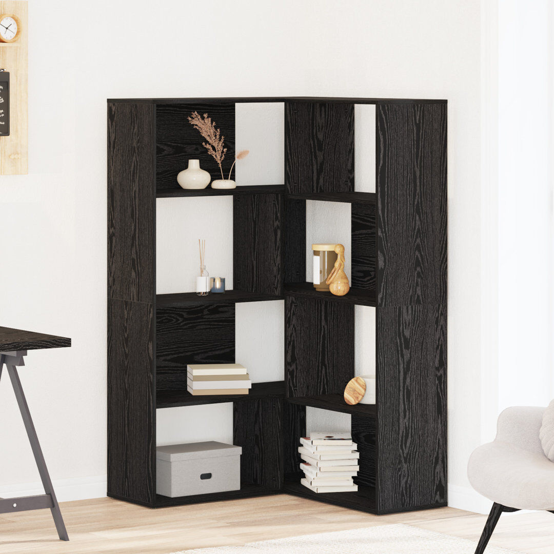 Latitude Run Bookcase Set Of 2 Black Oak Engineered Wood Large Bookshelves Black Oak 140cm H X 85cm W X 85cm D