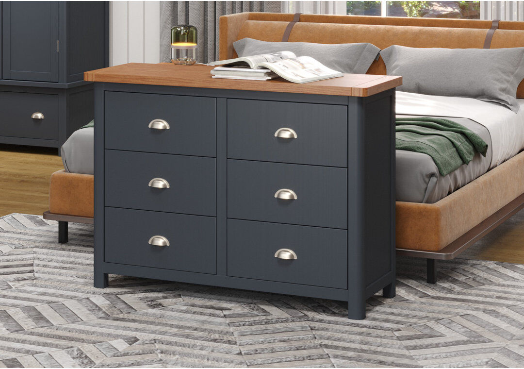 Marlow Home Co. Sato 6 Drawer 43.3Cm W Double Dresser Dark Gray;Natural 90cm H X 110cm W X 40cm D
