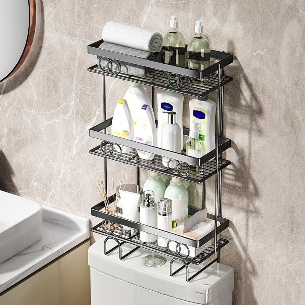 Belfry Bathroom Over The Toilet Storage Shelf, 1/2/3 Tier Bathroom Storage Organizer Large Capacity Metal Matte Black 58cm H X 34cm W X 15cm D