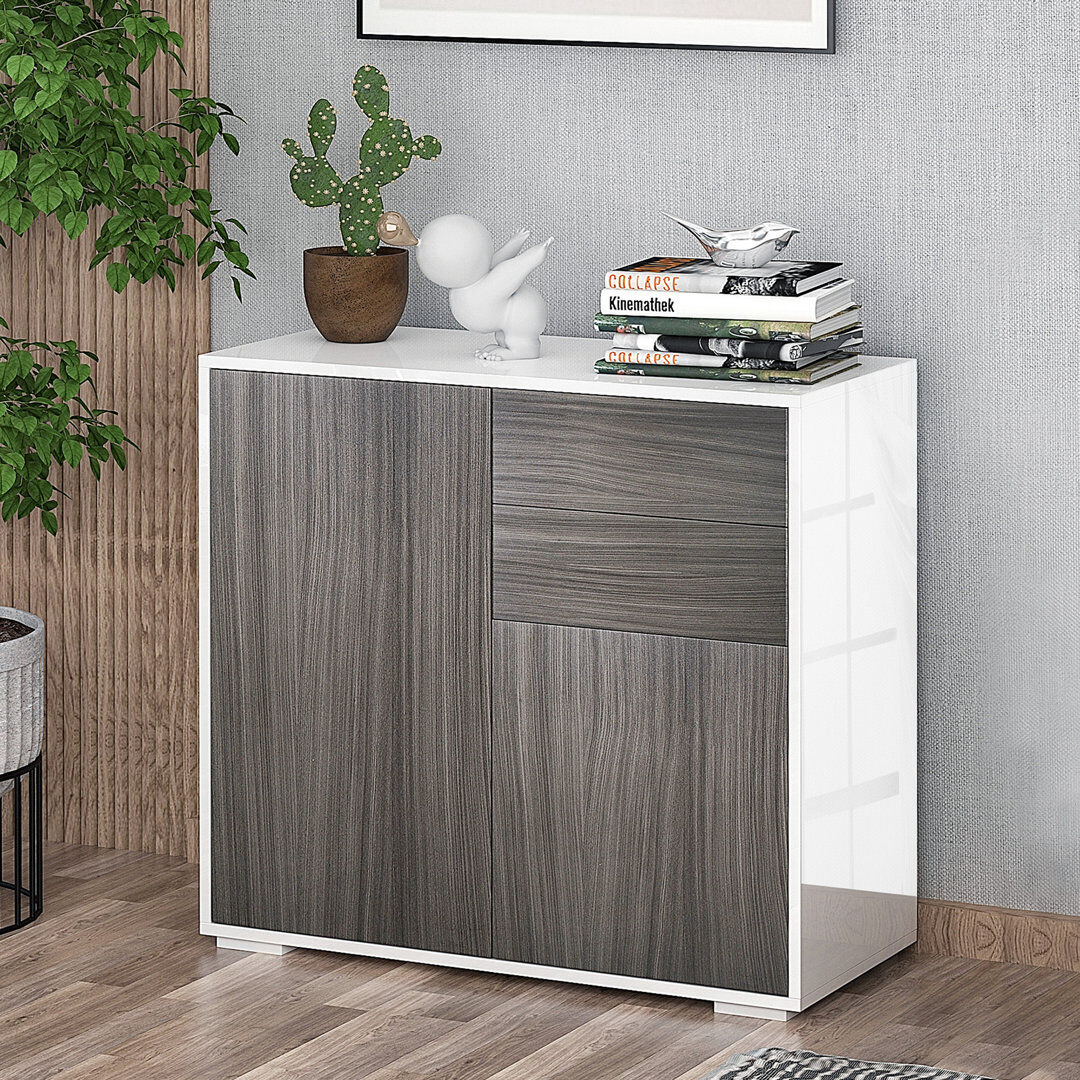17 Stories 79cm Wide 2 Drawers Wood Credenza White;Grey 74cm H X 79cm W X 36cm D