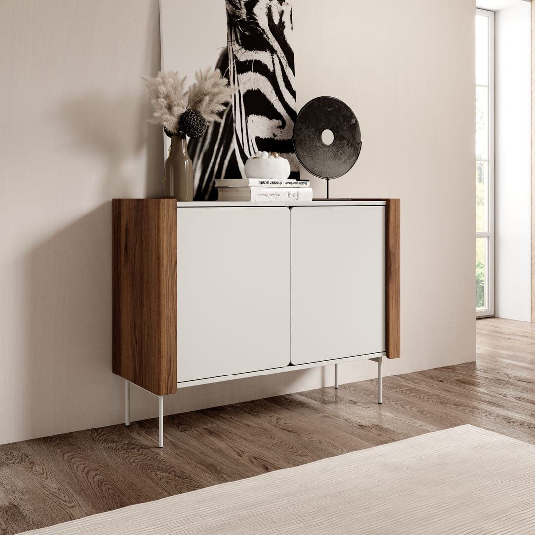 Metro Compact Elegance: Wrap Sideboard Cabinet 105cm in Cashmere & Oak Walnut Cashmere 83cm H X 105cm W X 40cm D