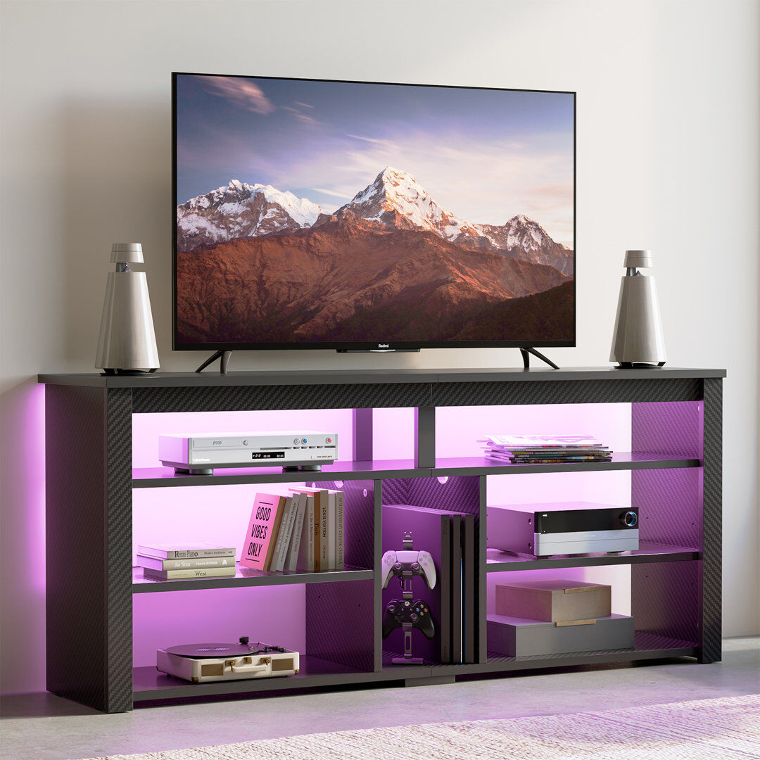 Metro Led Tall Tv Stand, Entertainment Center For 55/60/65 Inch Tv, Gaming Tv Console With Storage For Ps4, Adjustable Shelf Modern High Tv Cabinet For Livi Black 65"