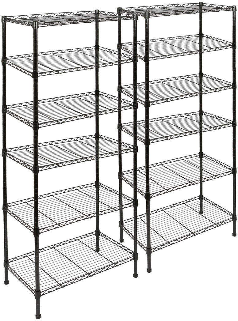 Harbour Housewares 6 Tier Adjustable Wire Shelving Units - Set of 2 Matte Black 180cm H X 60cm W X 35cm D