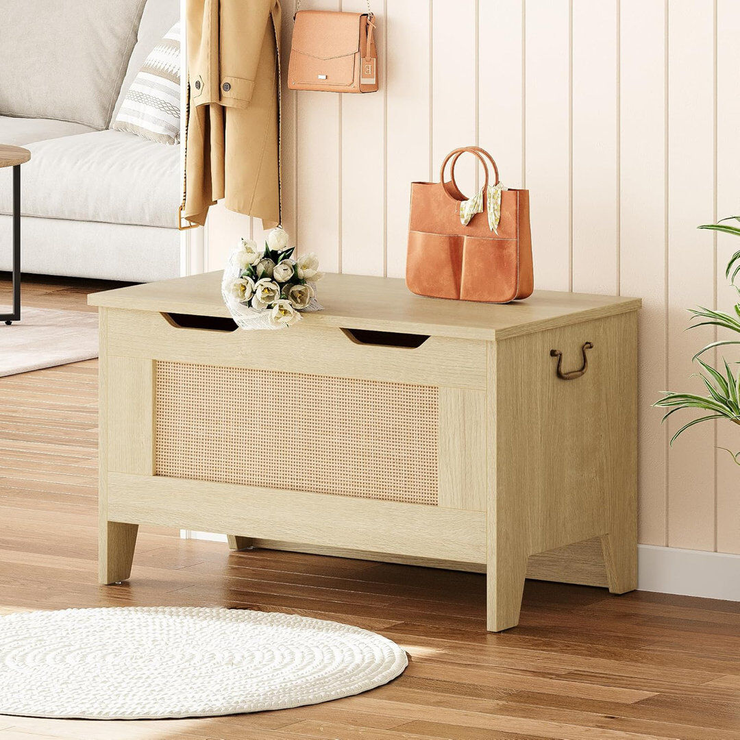 Harriet Bee Storage Chest, Toy Chest, Kids Wood Large Toy Box, Storage Bench with Safety Hinge, Farmhouse Storage Trunk for Entryway, Living Room, Bedroom, Playro Beige 50cm H X 76cm W X 40cm D