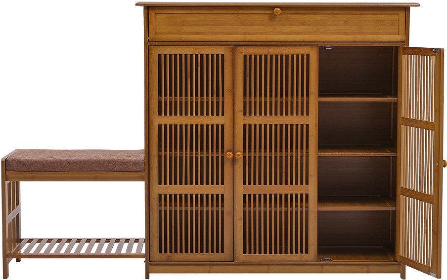 17 Stories Bamboo Entryway Storage Shoe Cabinet with Bench Brown 23
