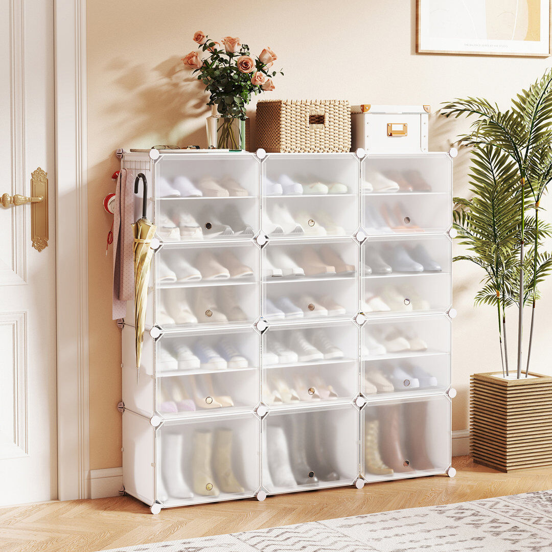 Rebrilliant 48 Pairs Portable Shoe Shelves 12-Cube Shoe Storage Cabinet W/Removable Shelf White 48